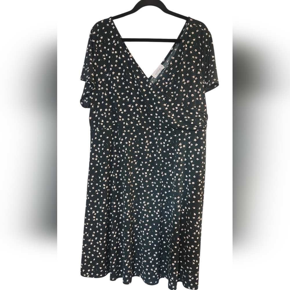 Kaileigh Green Floral Midi Dress, Wrap Look, 3X